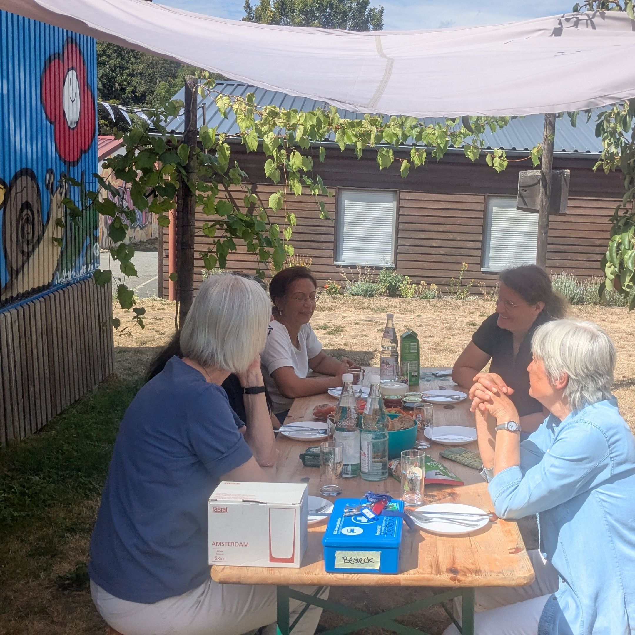 Am Bauwagen ERNA wurden ausdauernd Kreisgruppen- und Umweltbildungsthemen diskutiert, Foto Conni Schlosser